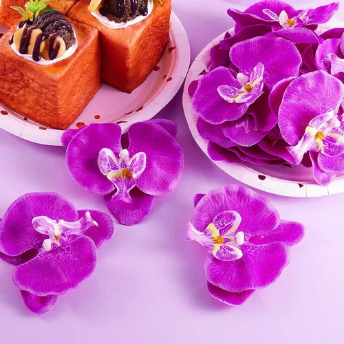 Vista 7 de 40 piezas de pétalos artificiales de orquídea artificial de color morado Morado oscuro