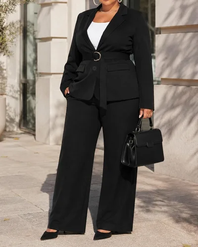 Vista 2 de Conjunto de 2 piezas para mujer, talla grande, para negocios, casual, para Negro