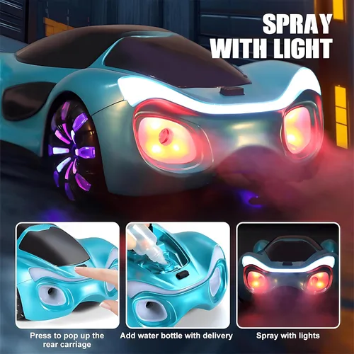 Vista 3 de Auto a control remoto, juguetes para niños de 4, 5, 6, 7, 8, 9, 10, 11, 12 años, auto de acrobacias a control remoto con spray ligero y sonido