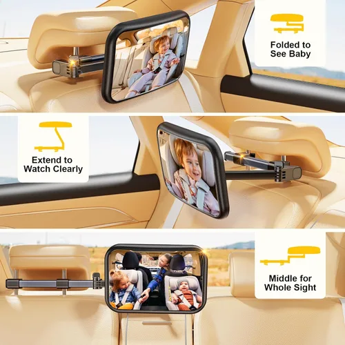 Vista 9 de TAZENI Espejo de coche para bebé, espejo de bebé elástico de 360° para asiento trasero orientado hacia atrás, a prueba de roturas, esenciales