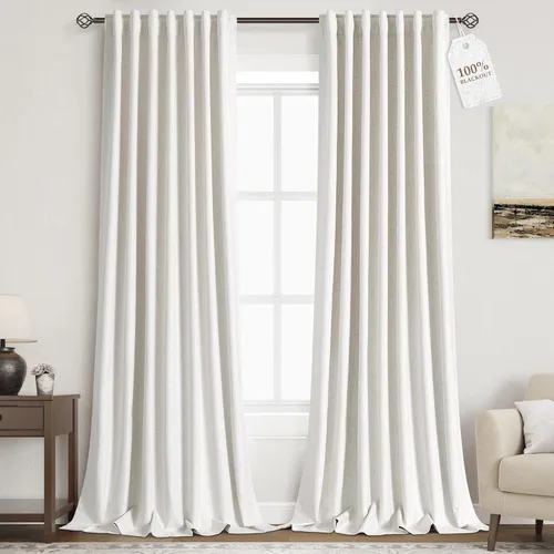Vista 103 de Cortinas de lino verde aguamarina de 102 pulgadas de largo con pestaña trasera, bolsillo para barra, cortinas de lino opacas que absorben el sonido