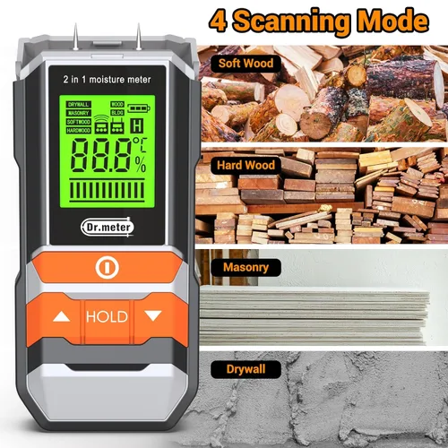 Vista 5 de Wood Moisture Meter, 2 in 1 Pin & Pinless Moisture Tester, Digital Humidity Sensor Detector for Wood Firewood Drywall Floor Woodworking, Water Leak