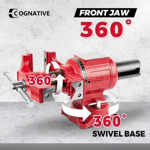 Vista 3 de UPG - Tornillo de banco mejorado de 5 pulgadas con tornillo de banco de hierro dúctil, tornillo de banco multiusos de 360° con yunque y pasadores
