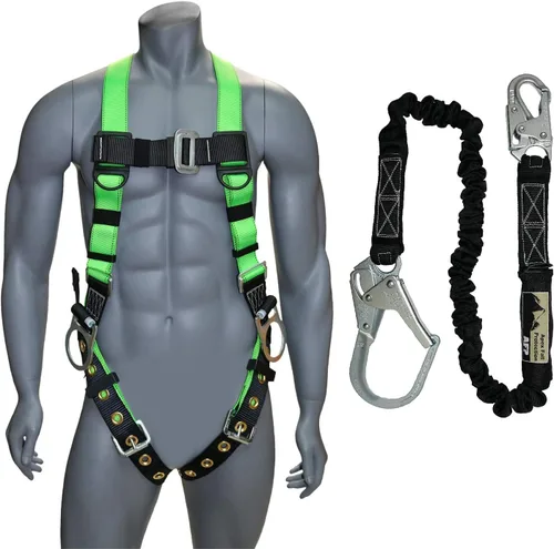 Vista 8 de AFP Arnés de seguridad universal de protección contra caídas de cuerpo completo con 3 anillos en D y patas con hebilla de lengua