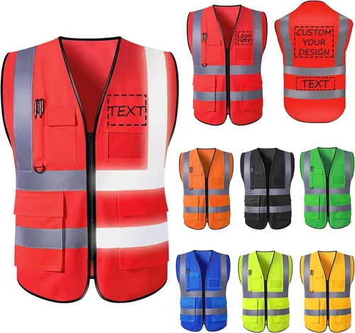 Vista 10 de Chaleco de seguridad con logotipo personalizado para hombre, chaleco de trabajo protector de alta visibilidad con reflectante