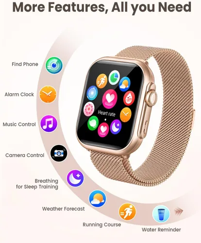 Vista 8 de Smart Watch for Women for iPhone Android: 1.85"Smartwatch with Make/Answer Call Sleep Heart Rate SpO2 Blood Pressure Monitor IP68 Waterproof