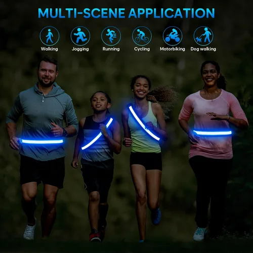 Vista 6 de Illumifun Cinturón LED para Correr - Fajín Iluminado Recargable por USB, Cinturón Elástico de Alta Visibilidad para Correr, Ciclismo, Senderismo