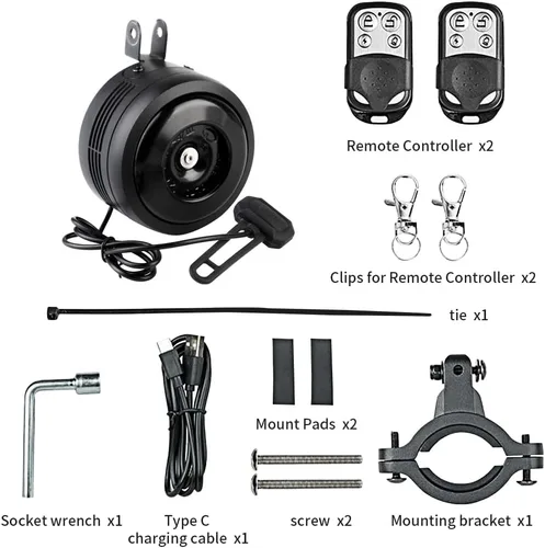 Vista 7 de Bocina de alarma para bicicleta con control remoto, recargable por USB, impermeable, alarma antirrobo de vibración para bicicletas, scooters