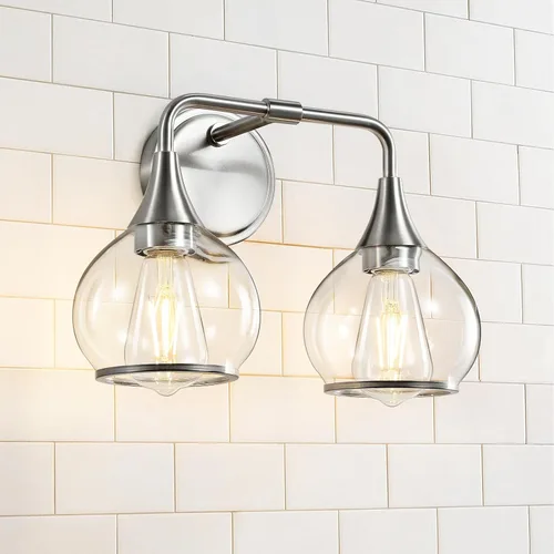 Vista 26 de Accesorios de iluminación de baño en oro cepillado, luces de tocador de 2 luces con pantalla de vidrio esmerilado blanco lechoso, lámpara de tocador