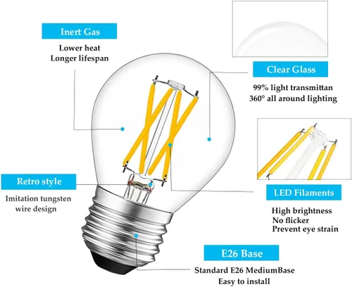 Vista 3 de Bombilla CC de 12 V, G45, 2700 K, 4 W, luz blanca cálida, filamento Edison E26, lámpara de base de tornillo CC de bajo voltaje, RV, barco marino