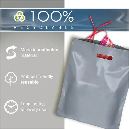 Vista 7 de Silver Merchandise - Bolsas de plástico para compras, paquete de 100 unidades de 12 x 18 pulgadas con 2 mil de grosor, asas troqueladas, perfectas