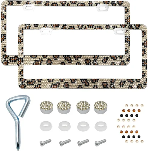 Vista 15 de Ziciner Marco de matrícula brillante, cubierta brillante para placa de matrícula con diamantes de imitación multifacéticos, soporte para placa