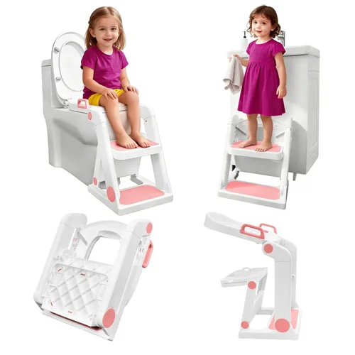 Vista 12 de Primlect Asiento de Entrenamiento para Baño, Asiento de Inodoro 2-en-1 para Niños Pequeños con Escalón, Asiento Ultraestable para Orinal