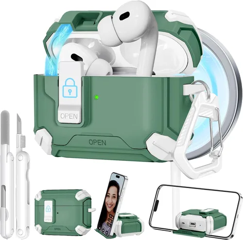 Vista 17 de Estuche con cierre de seguridad para AirPods Pro 2 con soporte para teléfono, compatible con MagSafe, funda para Apple AirPods Pro de 2ª/1ª