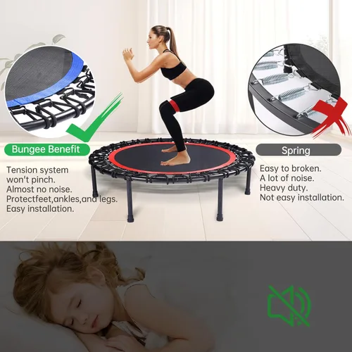Vista 2 de Mini Fitness Trampoline with Bungees – Stable & Quiet Rebounder for Adults, Perfect for Indoor & Outdoor Workouts
