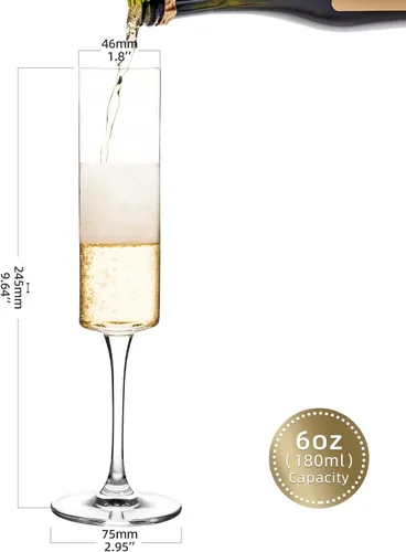 Vista 2 de UMEIED Copas tipo flauta de champán, copas de champán Edge de 6 oz, juego de 12 con tallo largo - Copas de vino espumoso y regalo elegante