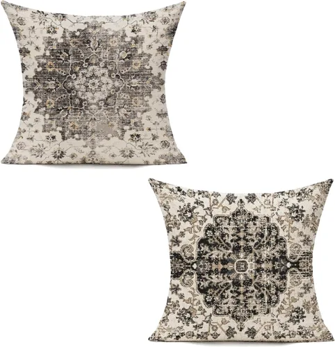 Vista 6 de VAKADO Juego de 2 fundas de almohada negras para exteriores, 18 x 18 pulgadas, estilo bohemio, decorativo, primavera, sofá, granja, gris, bohemio