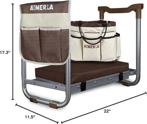 Vista 3 de Aimerla K5 Asiento Arrodillador Plegable - Resistente - (Almohadilla Desmontable Cloud para Arrodillarse) - Taburete de Jardín - 2 Bolsas Grandes