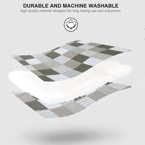 Vista 5 de PANGUSHAN Juego de edredón de 100 % algodón, tamaño King, juego de ropa de cama de retazos a cuadros, edredón reversible ligero de granja, edredón
