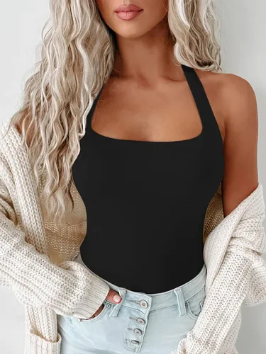 Vista 2 de Berryou Body para mujer con cuello cuadrado, sin mangas, sexy, sin espalda, ajustado, para club