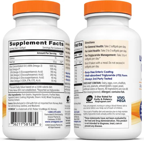 Vista 8 de Aceite de Pescado Omegavia pharma-grade, inodoro/sin eructos. 0.03 onzas Omega-3, Alta Omega-3 por píldora., 60