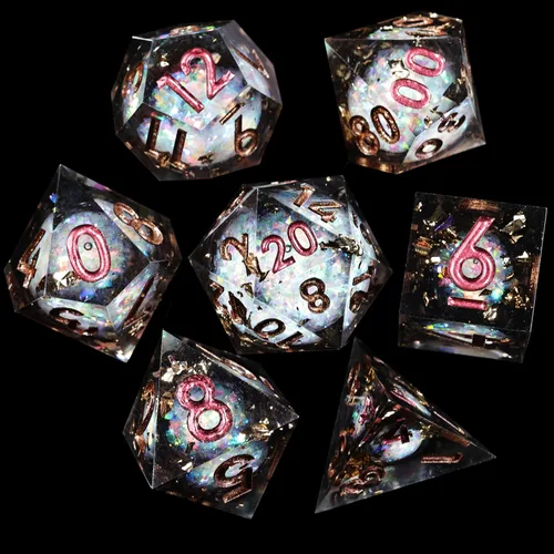 Vista 13 de Mini Planet DND Dados de bordes afilados y poliédricos de Dungeons and Dragons, juego de dados hechos a mano y iridiscentes