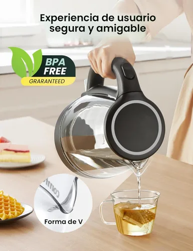 Vista 5 de COMFEE' Hervidor eléctrico, hervidor de agua caliente de 1.7L, hervido rápido de 1500W, hervidor de té eléctrico de vidrio con indicador LED