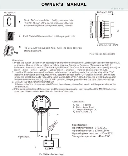 Vista 6 de Medidor de ajuste de barco de 52 mm IP68 impermeable 0-190ohm señal marino medidor de balance de ajuste de barco UP DN con indicador de inclinación