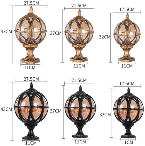 Vista 7 de Lámpara de cabeza de columna de bola, impermeable, cabezal de pared, lámpara de puerta de villa, lámpara de jardín europea, lámpara de jardín