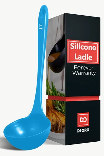 Vista 14 de DI ORO - Cucharón de silicona – Cucharón de sopa para cocinar y servir resistente al calor – Cucharón de sopa de cocina antiadherente grande seguro