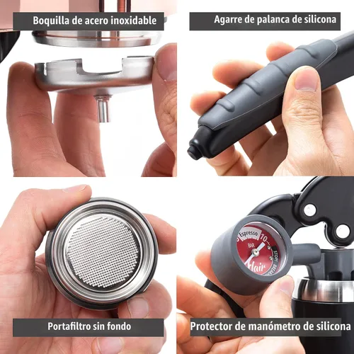 Vista 3 de Flair PRO 3 (Negro) – Máquina de café expreso con palanca manual con cabezal de infusión de acero inoxidable, manómetro y espejo de chupito