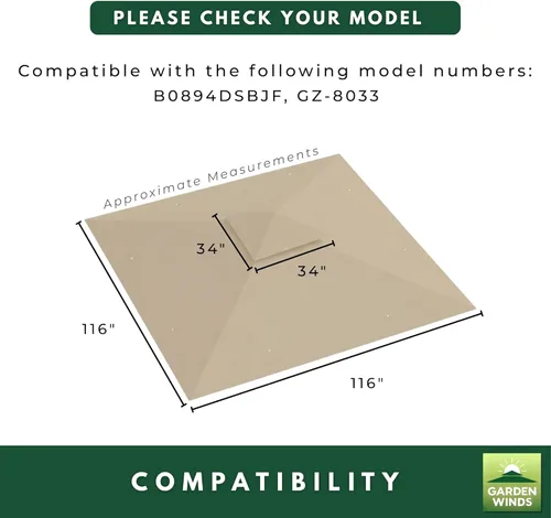 Vista 5 de Garden Winds Cubierta superior de repuesto compatible con el cenador FDW de 10 x 10 pulgadas, color beige Riplock 350