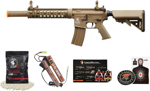 Vista 10 de Lancer Tactical Gen 2 SD M4 Polímero (Long Rail) - Rifle AEG de Piactinny con riel completo/semiautomático con 0.20g BBS, cargador y batería