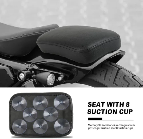 Vista 3 de DREAMIZER Cojín de Cuero para Asiento Trasero de Motocicleta con 8 Ventosas Rectangular Compatible con Motos Harley Custom (Negro)
