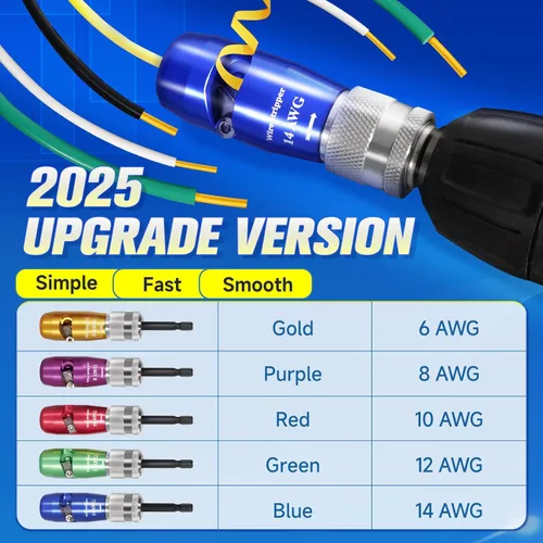 Vista 2 de Herramienta de pelacables para taladro, 35 en 1, nuevo pelacables para taladro 2025, profesional estándar de EE. UU., calibre 14-12-10-8-6