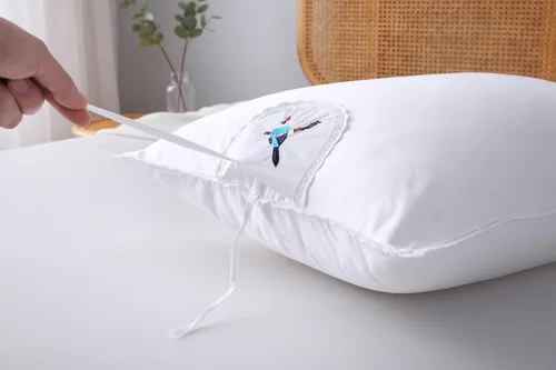 Vista 4 de Fundas de almohada bordadas blancas, fundas de almohada de pájaros con encaje, 100% algodón, paquete de 2 unidades, tamaño individual estándar 26 x