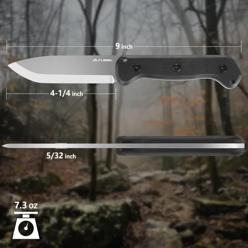 Vista 2 de FLISSA Cuchillo de hoja fija de 9 pulgadas, cuchillo de caza de acero D2 para campamento, al aire libre, bushcraft y supervivencia, mango G10, funda