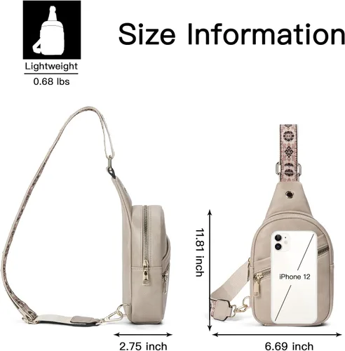 Vista 6 de Telena Bolso bandolera para mujer, bolso cruzado para mujer, cangurera de cuero vegano con correa ajustable