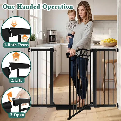 Vista 3 de Fairy Baby Puerta de bebé de 29.53 a 32.28 pulgadas de ancho con puerta, puertas de bebé para escaleras montadas a presión sin taladro, puerta