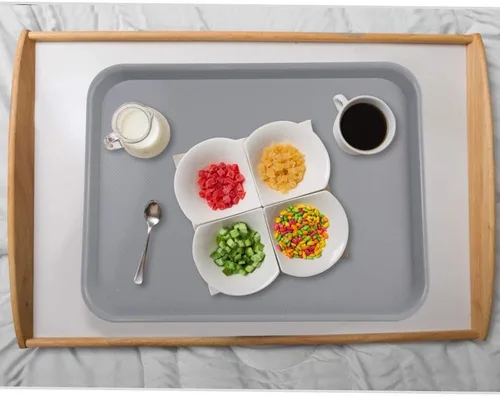 Vista 5 de Bandejas de plástico más grandes para servir restaurante de comida rápida, color gris, 6 paquetes, F