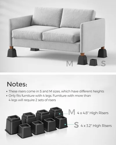 Vista 3 de SONGMICS Elevadores de cama, paquete de 4 elevadores de muebles, elevadores de cama resistentes en alturas de 3, 5 u 8 pulgadas, eleva hasta 1300
