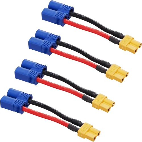 Vista 6 de Adaptador de conector macho XT30 a EC3 hembra, 4 cables de extensión XT30-EC3, adaptador de batería RC con cable de silicona de 2.0 in 16AWG