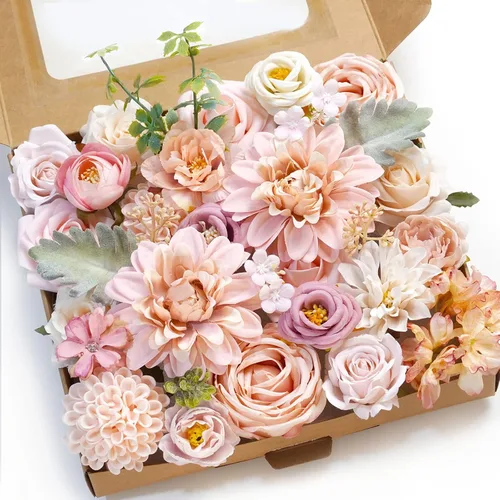 Caja combinada de flores artificiales rosas para decoración de boda, flores falsas, flores para decoración, flores de seda para decoración del hogar