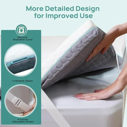 Vista 7 de Cubrecolchón de 2 pulgadas para dormitorio individual, cubrecolchón de espuma viscoelástica para alivio del dolor de espalda, cubrecolchón para cama
