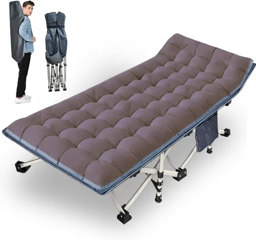 Vista 10 de Paquete de 2 catres de camping con colchón, cama cómoda, catre plegable, catres resistentes para dormir con bolsa de transporte para adultos