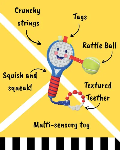 Vista 2 de Raqueta de tenis para bebés Raqueta de tenis sensorial de felpa suave para bebés