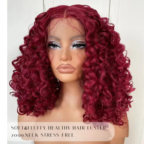 Vista 2 de Pelucas rizadas de 16 pulgadas, predepiladas, sin pegamento, peluca corta y rizada con encaje frontal, para mujeres sin brillo, pelucas sintéticas