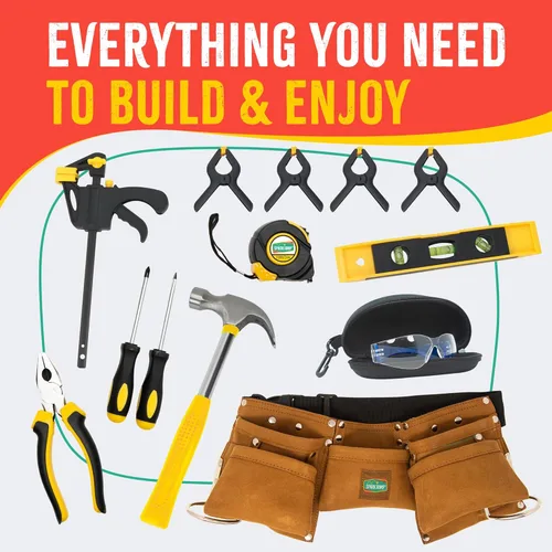 Vista 2 de SparkJump Juego de herramientas de lujo para niños, herramientas reales con cinturón de herramientas de cuero y caja de herramientas, kit