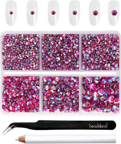 Vista 22 de Beadsland 4300 piezas de diamantes de imitación planos, diamantes de imitación para uñas en color burdeos, cristales redondos para manualidades