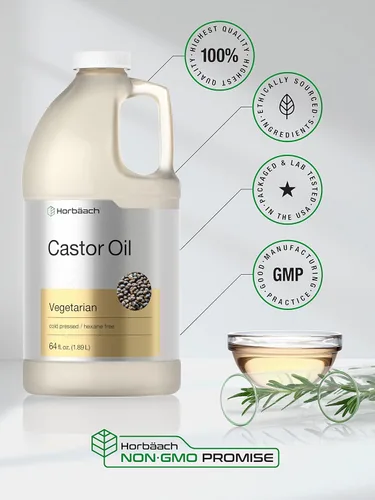 Vista 5 de Horbäach Aceite de ricino de 64 onzas para cabello, pestañas y cejas Sin hexano y prensado en frío Vegetariano, sin OMG